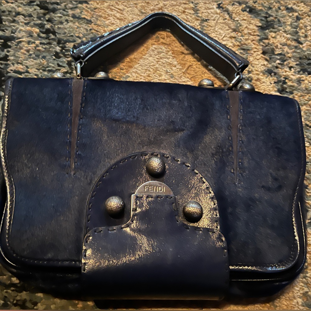 Navy Calfhair and Patent Fendi F3 Secret Code in Poor but Wearablee Condition
